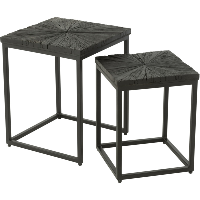Table d'appoint Gigogne Carrée Shanil en Bois recyclé Noir Métal Noir (Lot de 2) - 1