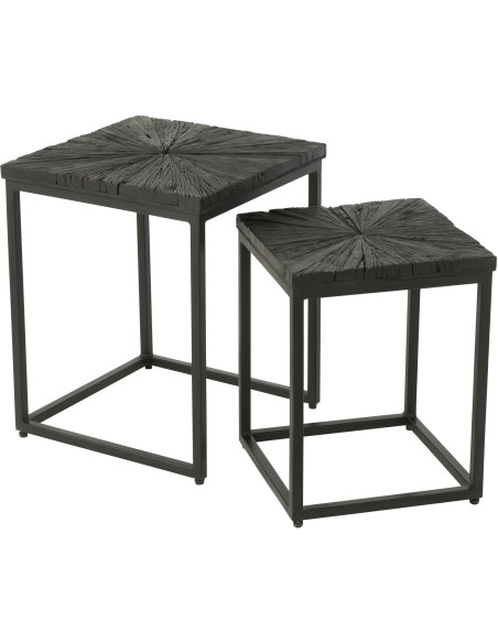 Table d'appoint Gigogne Carrée Shanil en Bois recyclé Noir Métal Noir (Lot de 2) - 1
