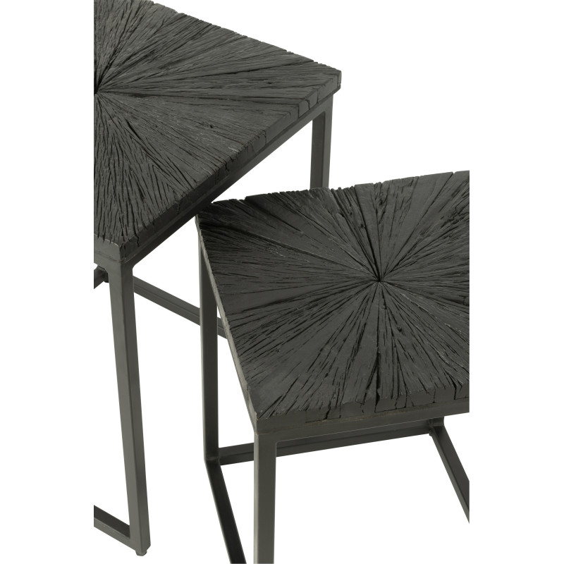 Table d'appoint Gigogne Carrée Shanil en Bois recyclé Noir Métal Noir (Lot de 2) - 3