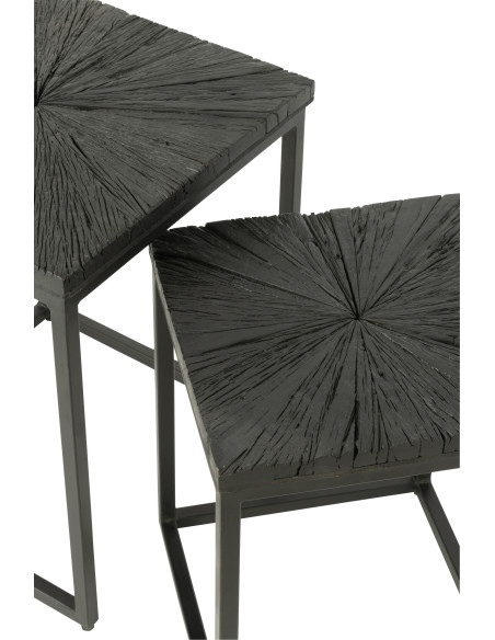 Table d'appoint Gigogne Carrée Shanil en Bois recyclé Noir Métal Noir (Lot de 2) - 3