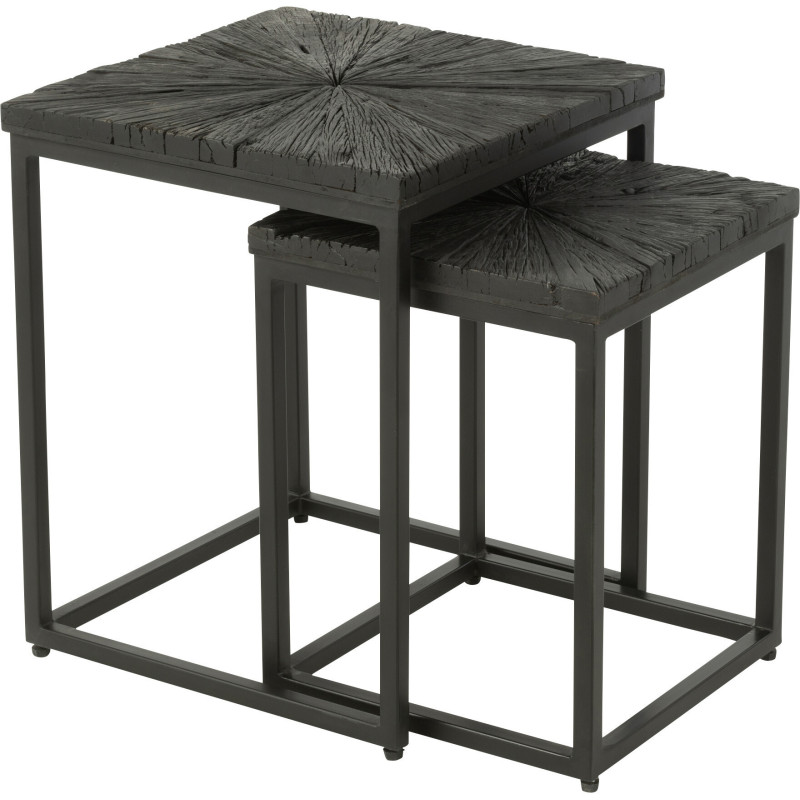 Table d'appoint Gigogne Carrée Shanil en Bois recyclé Noir Métal Noir (Lot de 2) - 4