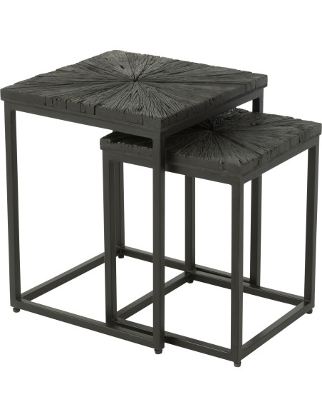 Table d'appoint Gigogne Carrée Shanil en Bois recyclé Noir Métal Noir (Lot de 2) - 4