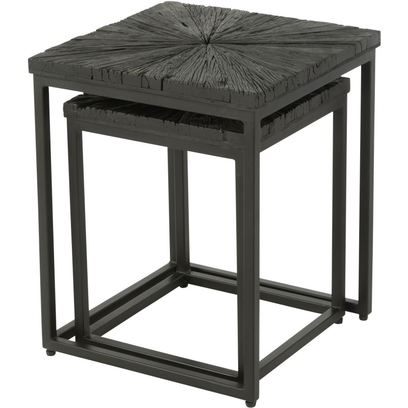 Table d'appoint Gigogne Carrée Shanil en Bois recyclé Noir Métal Noir (Lot de 2) - 5