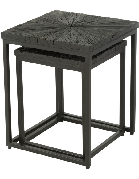 Table d'appoint Gigogne Carrée Shanil en Bois recyclé Noir Métal Noir (Lot de 2) - 5