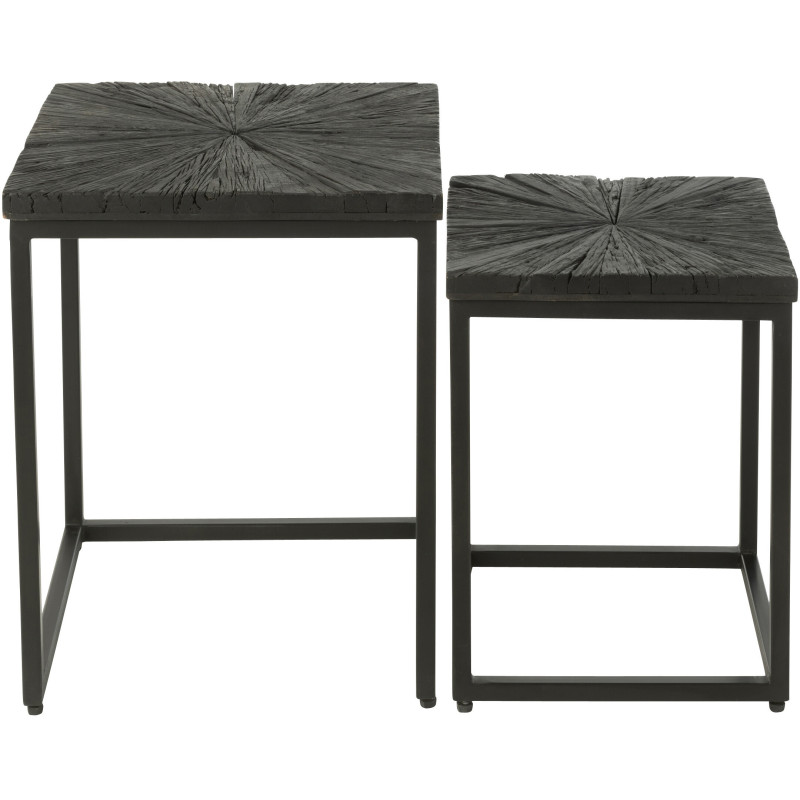 Table d'appoint Gigogne Carrée Shanil en Bois recyclé Noir Métal Noir (Lot de 2) - 6