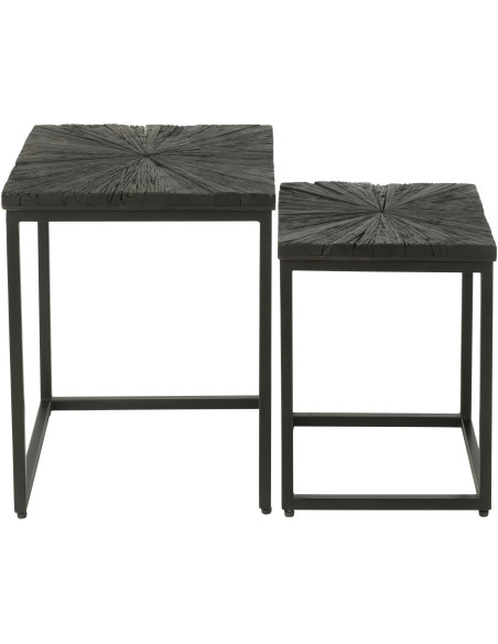 Table d'appoint Gigogne Carrée Shanil en Bois recyclé Noir Métal Noir (Lot de 2) - 6