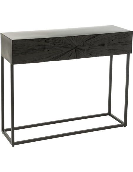Console Rectangulaire 2 tiroirs Shanil en Bois recyclé Noir Métal Noir - 1
