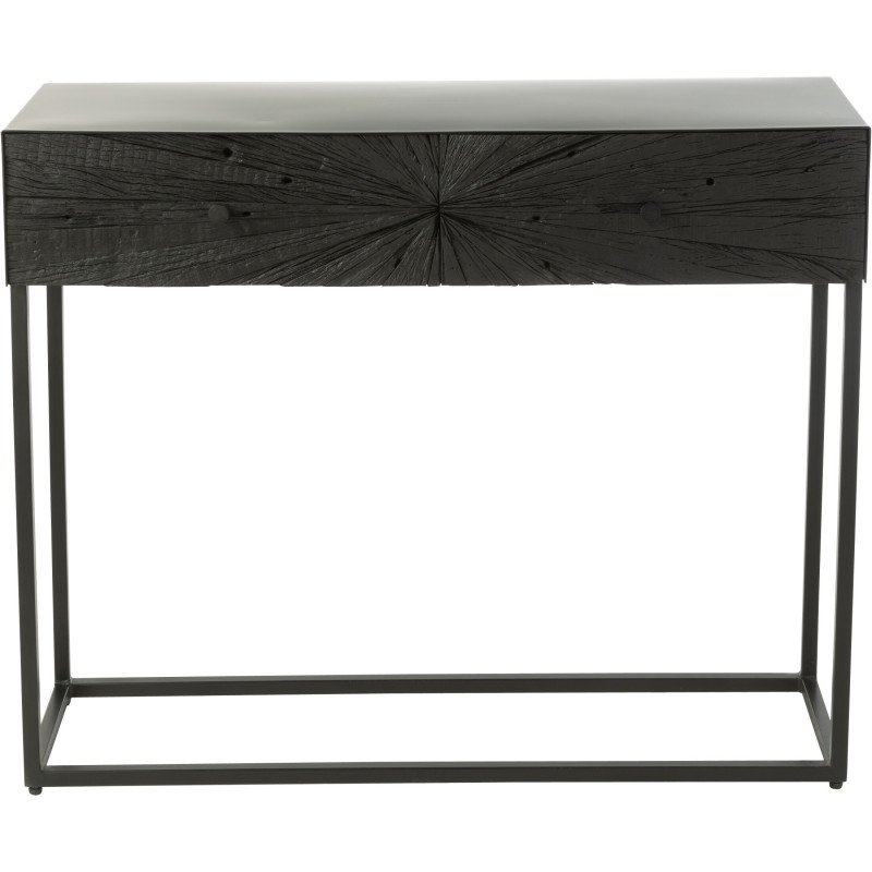 Console Rectangulaire 2 tiroirs Shanil en Bois recyclé Noir Métal Noir - 2