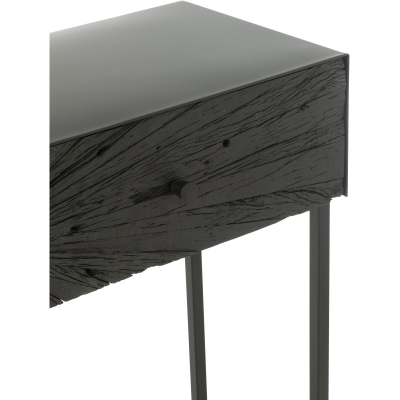Console Rectangulaire 2 tiroirs Shanil en Bois recyclé Noir Métal Noir - 6