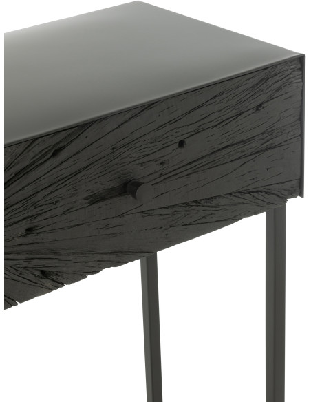 Console Rectangulaire 2 tiroirs Shanil en Bois recyclé Noir Métal Noir - 6