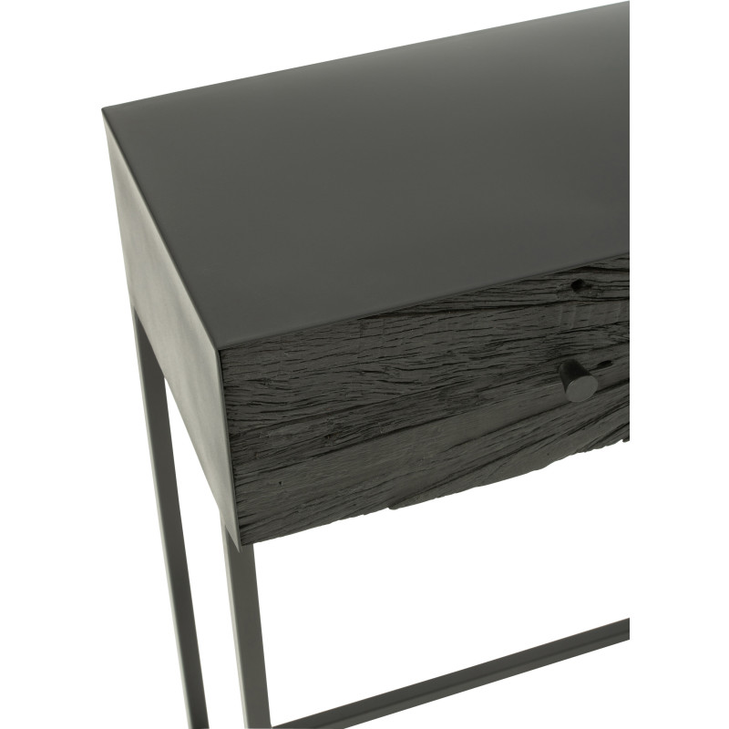 Console Rectangulaire 2 tiroirs Shanil en Bois recyclé Noir Métal Noir - 7