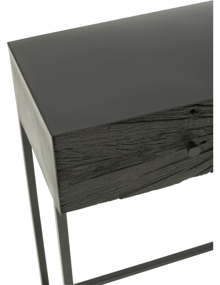 Console Rectangulaire 2 tiroirs Shanil en Bois recyclé Noir Métal Noir - 7