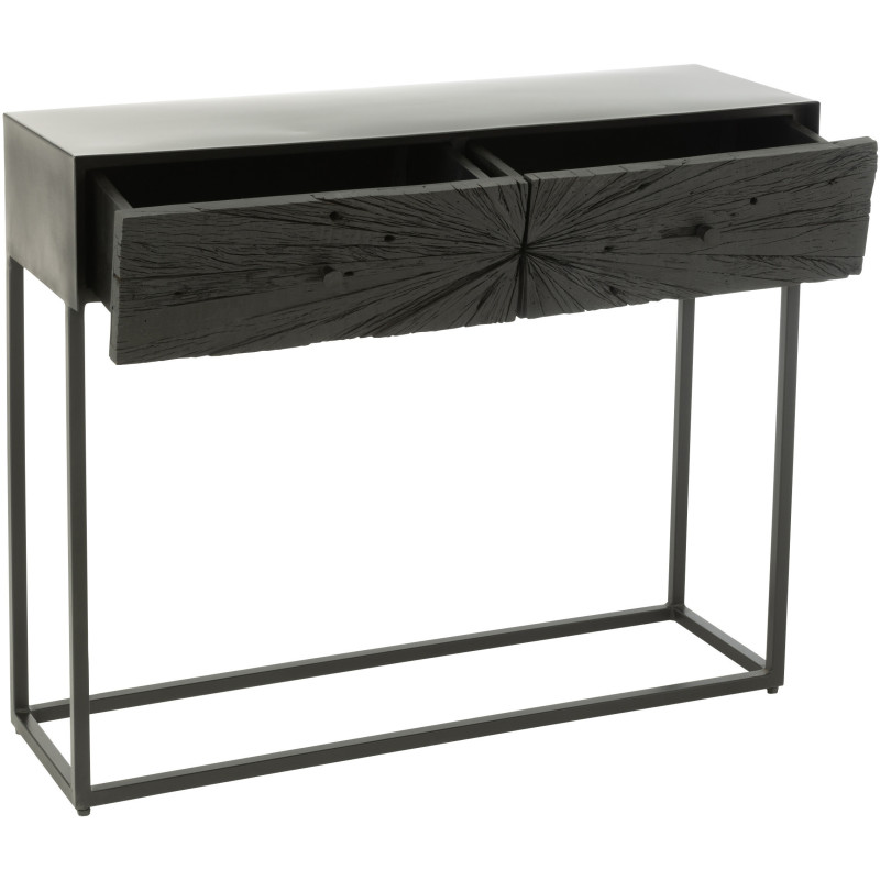 Console Rectangulaire 2 tiroirs Shanil en Bois recyclé Noir Métal Noir - 8