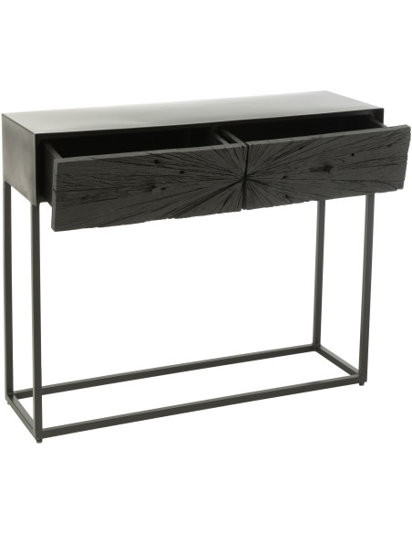 Console Rectangulaire 2 tiroirs Shanil en Bois recyclé Noir Métal Noir - 8