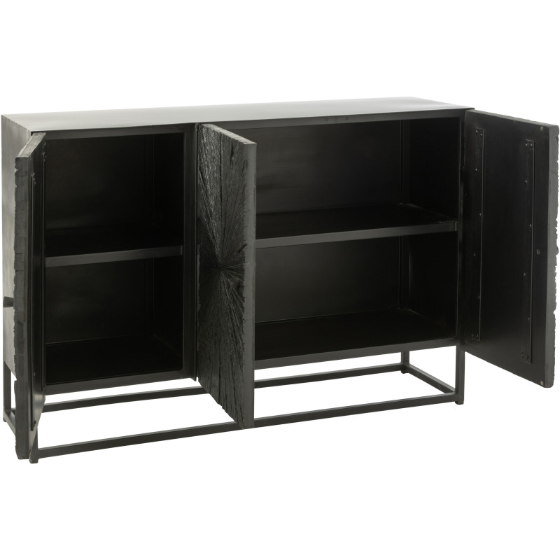 Buffet bas 3 portes Shanil en Bois recyclé Noir Métal Noir - 8