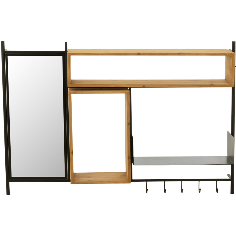 Étagère murale Tina avec Miroir et Porte manteaux en Bois de sapin Naturel Métal Noir - 2
