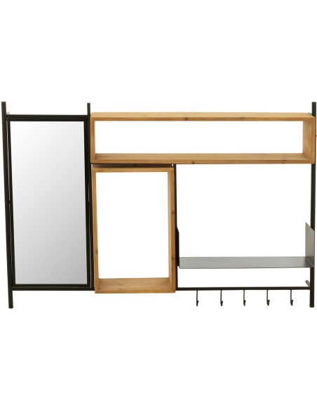Étagère murale Tina avec Miroir et Porte manteaux en Bois de sapin Naturel Métal Noir - 2