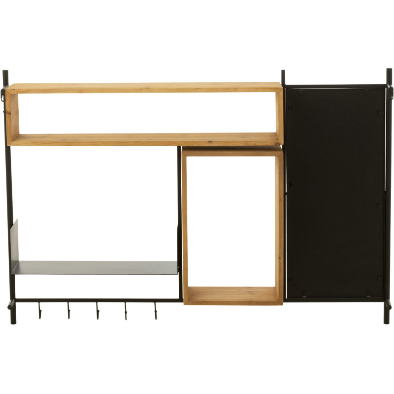 Étagère murale Tina avec Miroir et Porte manteaux en Bois de sapin Naturel Métal Noir - 4
