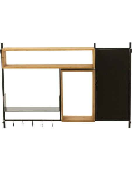 Étagère murale Tina avec Miroir et Porte manteaux en Bois de sapin Naturel Métal Noir - 4