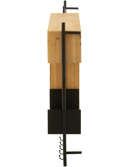 Étagère murale Tina avec Miroir et Porte manteaux en Bois de sapin Naturel Métal Noir - 5
