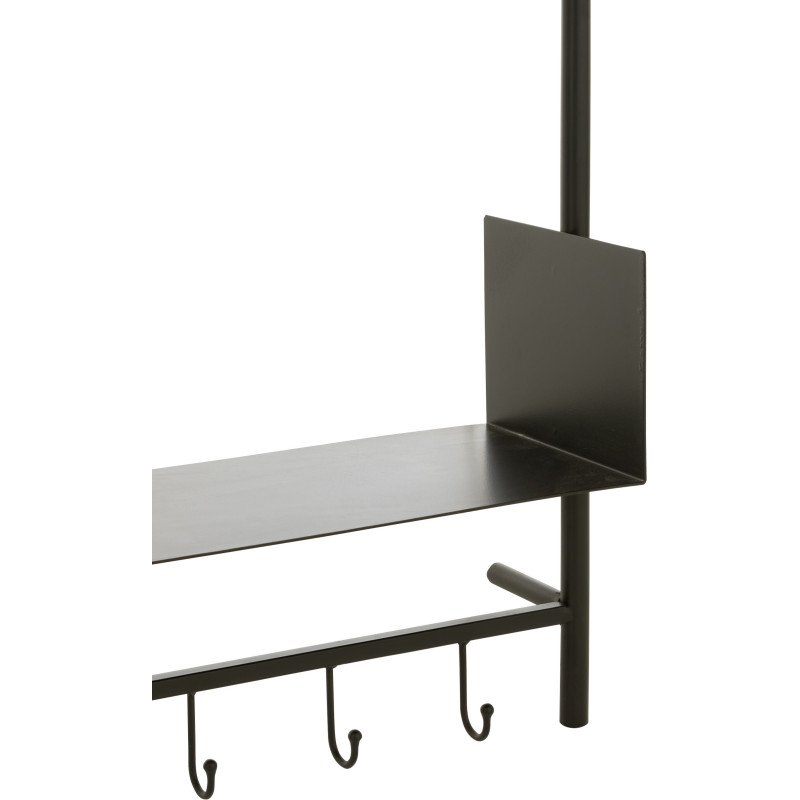 Étagère murale Tina avec Miroir et Porte manteaux en Bois de sapin Naturel Métal Noir - 6