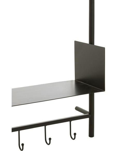 Étagère murale Tina avec Miroir et Porte manteaux en Bois de sapin Naturel Métal Noir - 6