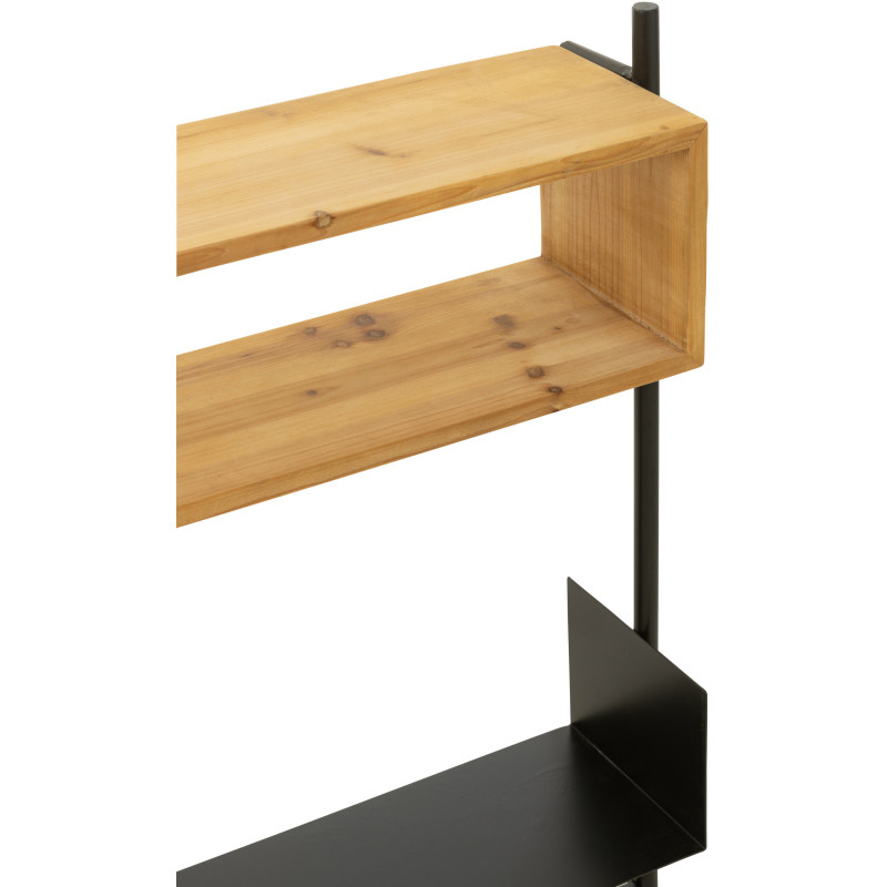 Étagère murale Tina avec Miroir et Porte manteaux en Bois de sapin Naturel Métal Noir - 7