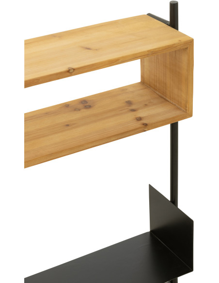 Étagère murale Tina avec Miroir et Porte manteaux en Bois de sapin Naturel Métal Noir - 7