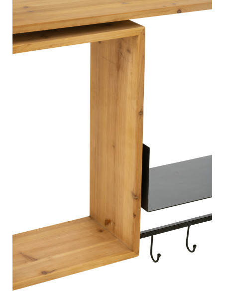 Étagère murale Tina avec Miroir et Porte manteaux en Bois de sapin Naturel Métal Noir - 8