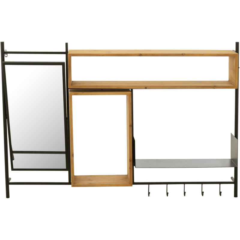 Étagère murale Tina avec Miroir et Porte manteaux en Bois de sapin Naturel Métal Noir - 10