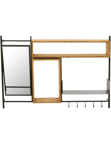 Étagère murale Tina avec Miroir et Porte manteaux en Bois de sapin Naturel Métal Noir - 10