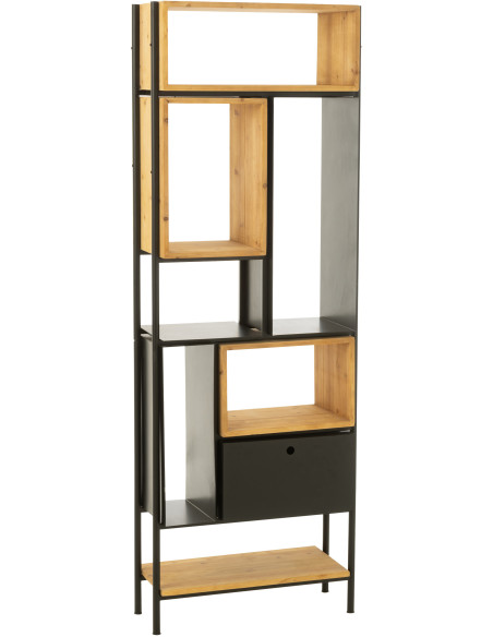 Étagère 8 niveaux Tina 1 porte en Bois de sapin Naturel Métal Noir - 1