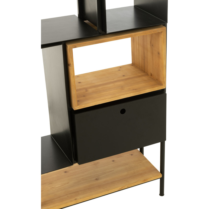 Étagère 8 niveaux Tina 1 porte en Bois de sapin Naturel Métal Noir - 8