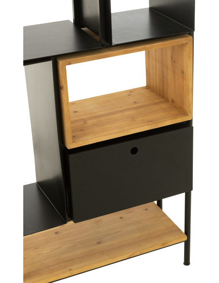 Étagère 8 niveaux Tina 1 porte en Bois de sapin Naturel Métal Noir - 8