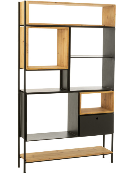 Étagère 7 niveaux Tina 1 porte en Bois de sapin Naturel Métal Noir - 1