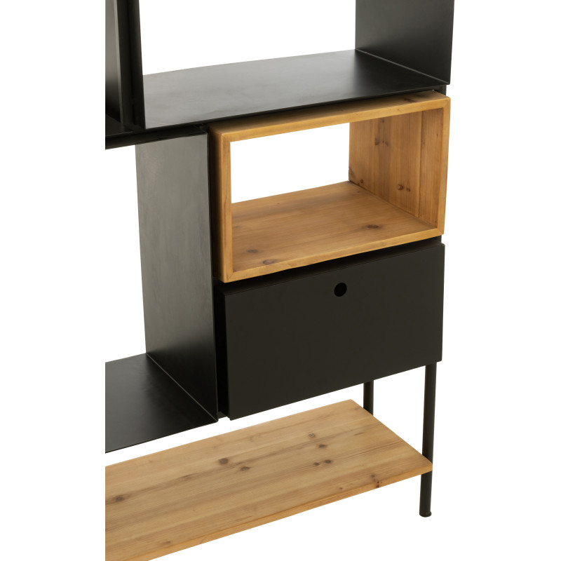 Étagère 7 niveaux Tina 1 porte en Bois de sapin Naturel Métal Noir - 7