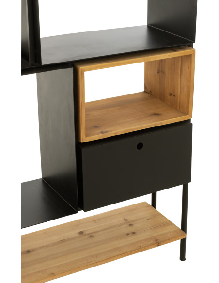 Étagère 7 niveaux Tina 1 porte en Bois de sapin Naturel Métal Noir - 7