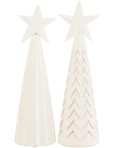 Cône de Noël Sapin avec étoile Hauteur 30 cm en Bois d'acajou Blanc - 1