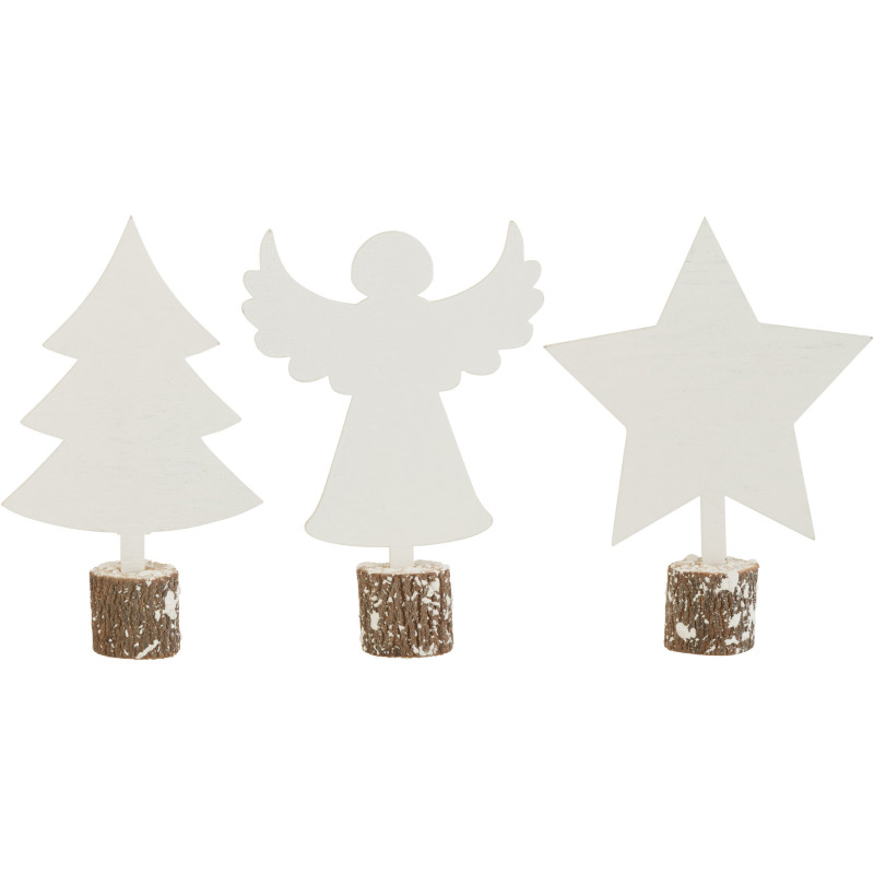 Décoration de Noël Ange Sapin Étoile en Bois Blanc (Lot de 3) - 1