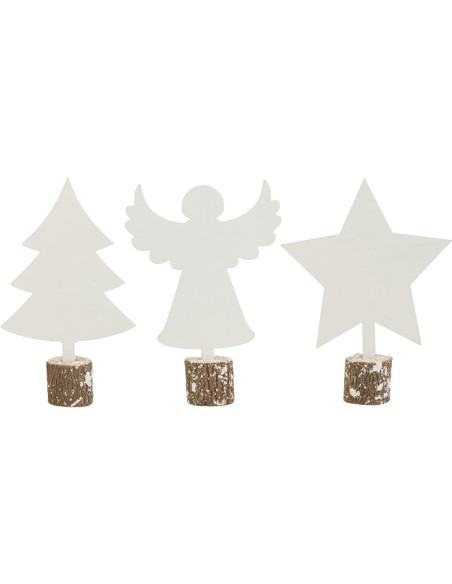 Décoration de Noël Ange Sapin Étoile en Bois Blanc (Lot de 3) - 1