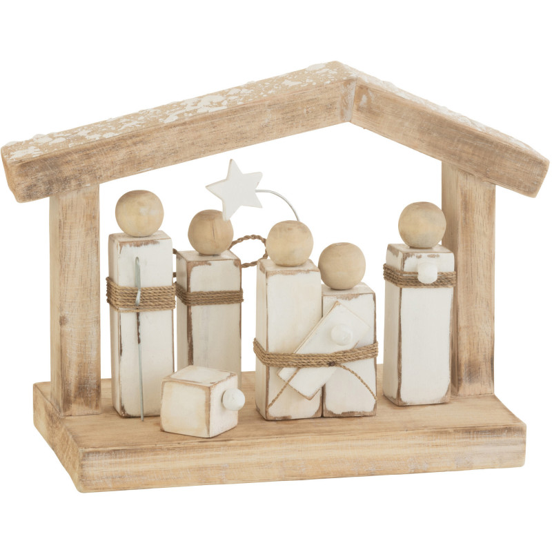 Crèche de Noël Hauteur 25 cm en Bois d'Alabasia Naturel Blanc - 1