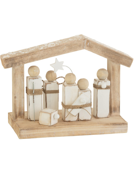 Crèche de Noël Hauteur 25 cm en Bois d'Alabasia Naturel Blanc J-Line - 1