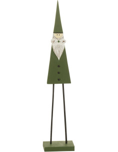 Statue déco Père Noël Jolly en Bois d'Albasia Vert Métal Noir - 1