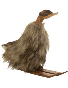 Statue déco Canard skieur 25 cm en Racine de bambou Naturel Fausse fourrure Marron - 1