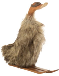 Statue déco Canard skieur 40 cm en Racine de bambou Naturel Fausse fourrure Marron - 1