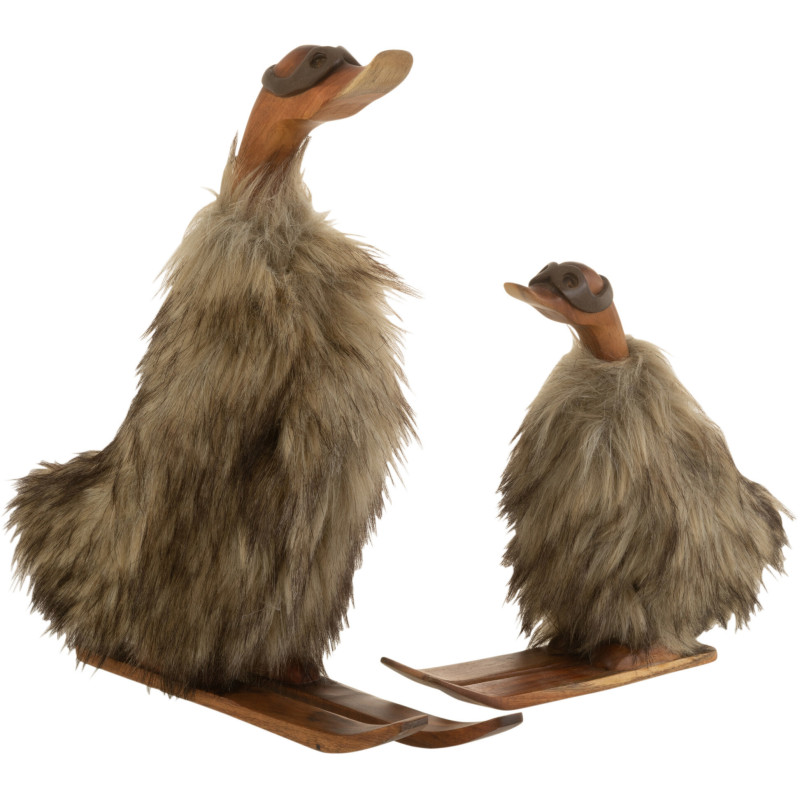 Statue déco Canard skieur 40 cm en Racine de bambou Naturel Fausse fourrure Marron - 2