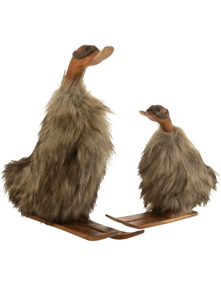 Statue déco Canard skieur 40 cm en Racine de bambou Naturel Fausse fourrure Marron - 2