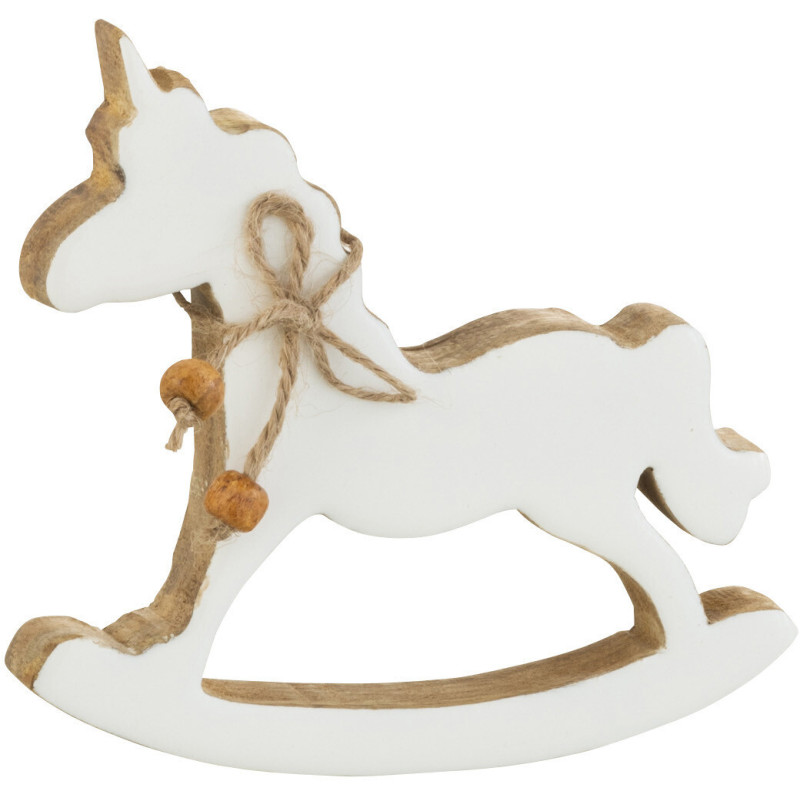 Décoration de Noël Licorne en Bois de manguier Blanc Naturel - 1