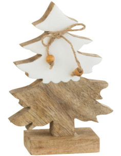Sapin de Noël Hauteur 15 cm en Bois de manguier Blanc Naturel - 1