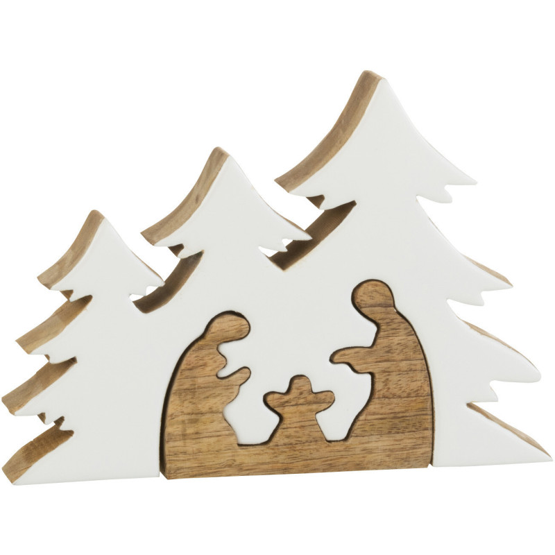 Crêche de Noël Sapins Puzzle en Bois de manguier Blanc Naturel - 1